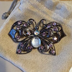 Elegant Butterfly Brooch with Purple Accents